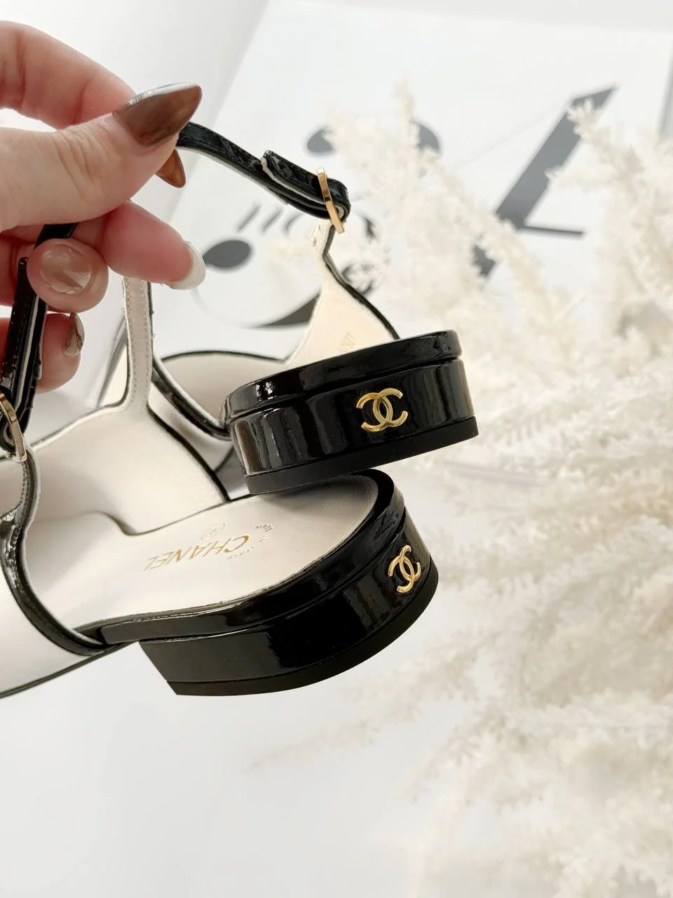 Chanel CC Logo Square Toe Slingback White Black - photo 3