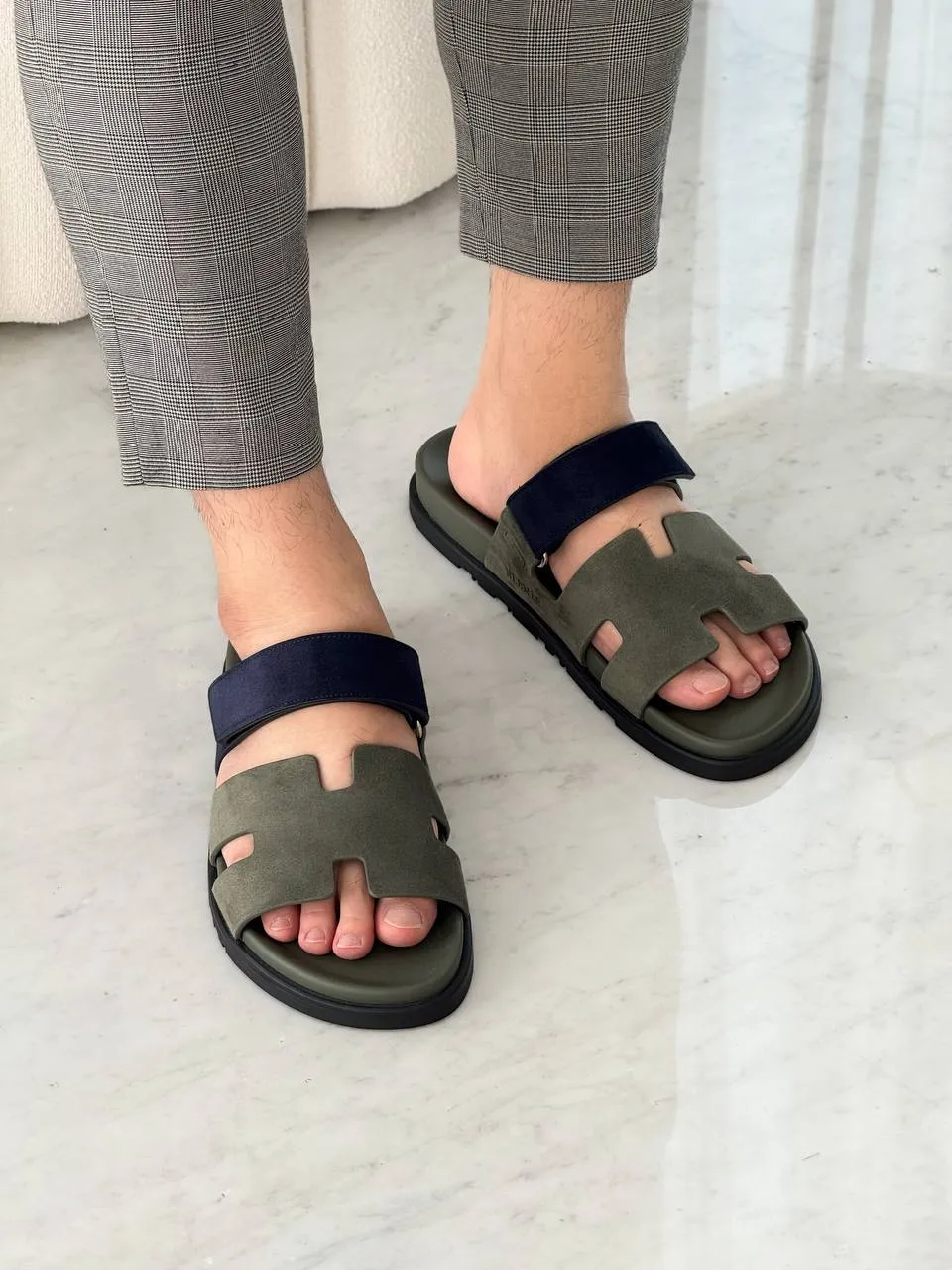 Hermes Hermes Chypre Sandal Vert Veronese / Bleu Marine
