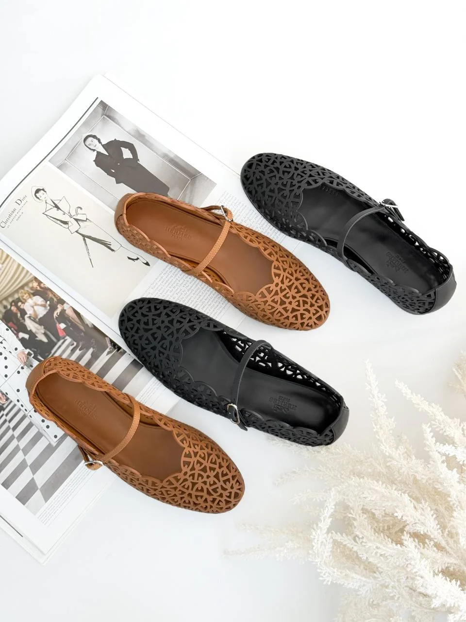 Hermes Meli Ballet Flat Leather Naturel - photo 3