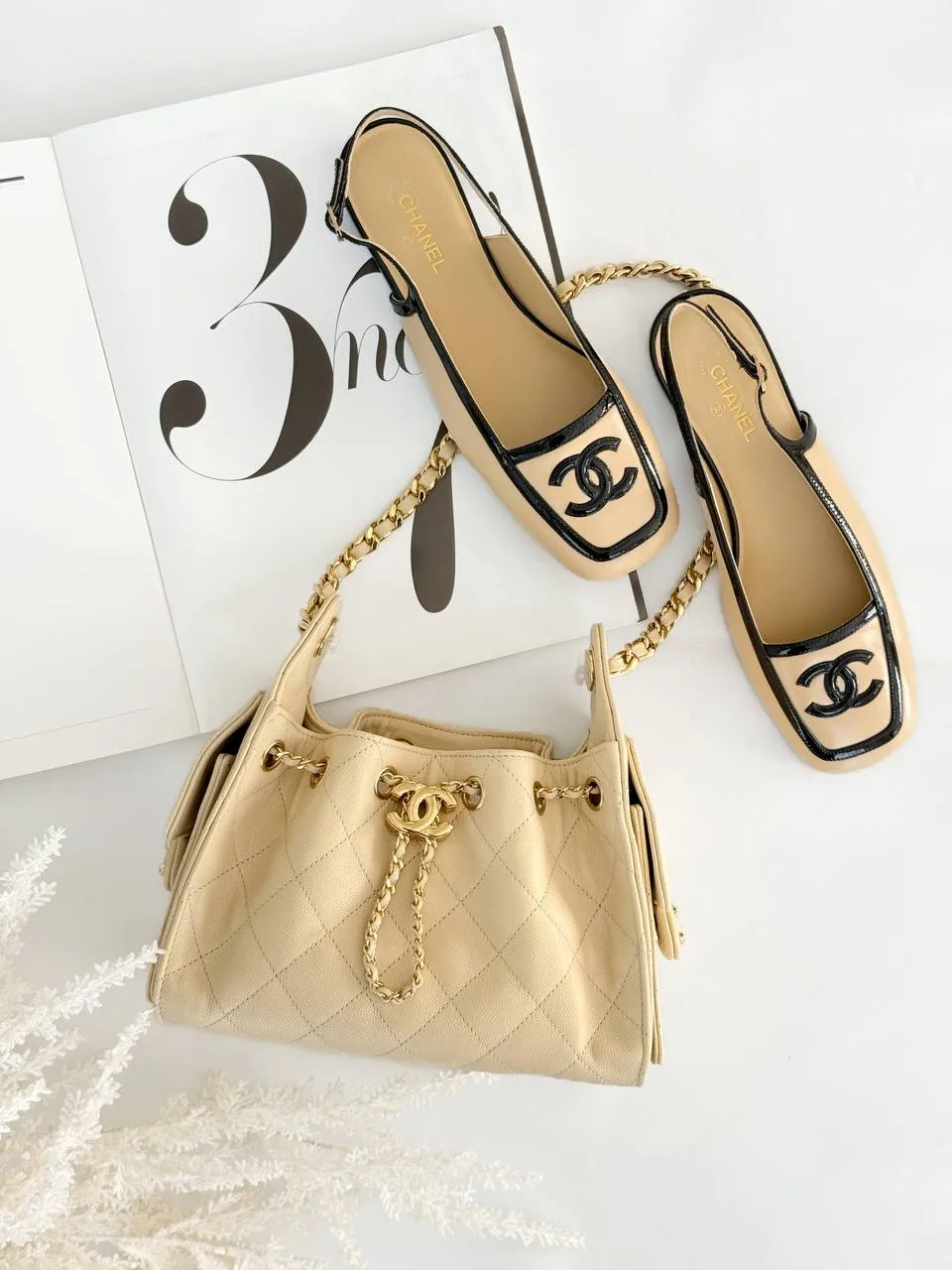 Chanel CC Logo Square Toe Slingback Beige - photo 5