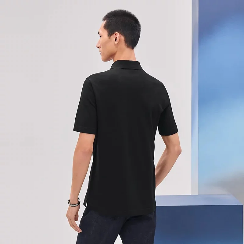 Hermes H Embroidered Buttoned Polo Shirt Noir / Black - photo 3