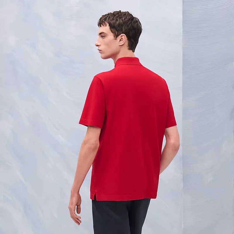 Hermes H Embroidered Buttoned Polo Shirt Rouge Vif - photo 3