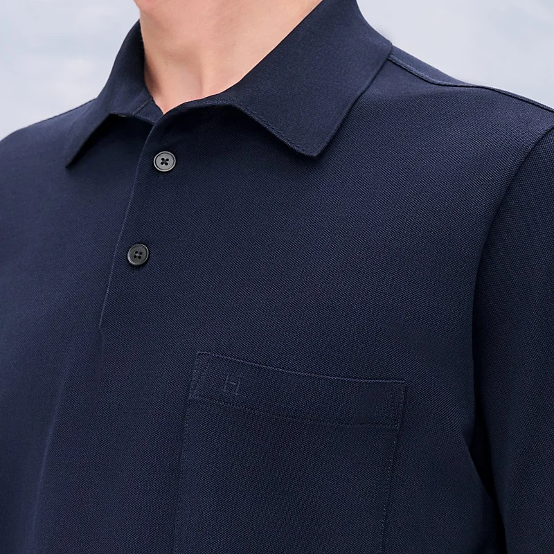 Hermes Hermes H Embroidered Buttoned Polo Shirt Marine