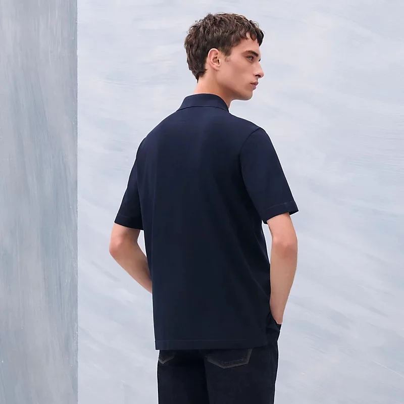 Hermes H Embroidered Buttoned Polo Shirt Marine - photo 3