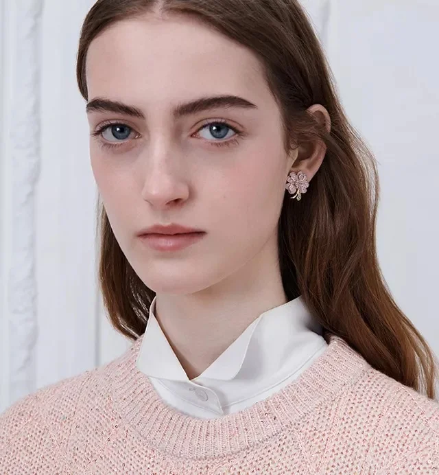 Dior Floral Clover Stud Earrings Pale Gold - photo 5