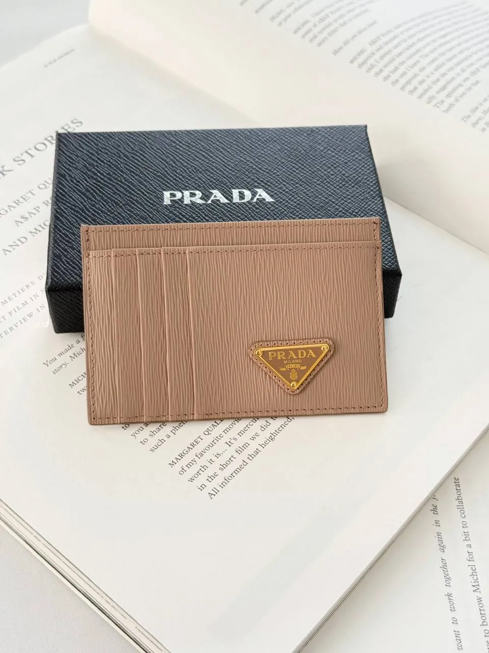 Prada Prada Card Case Wallet Beige Logo Triangle