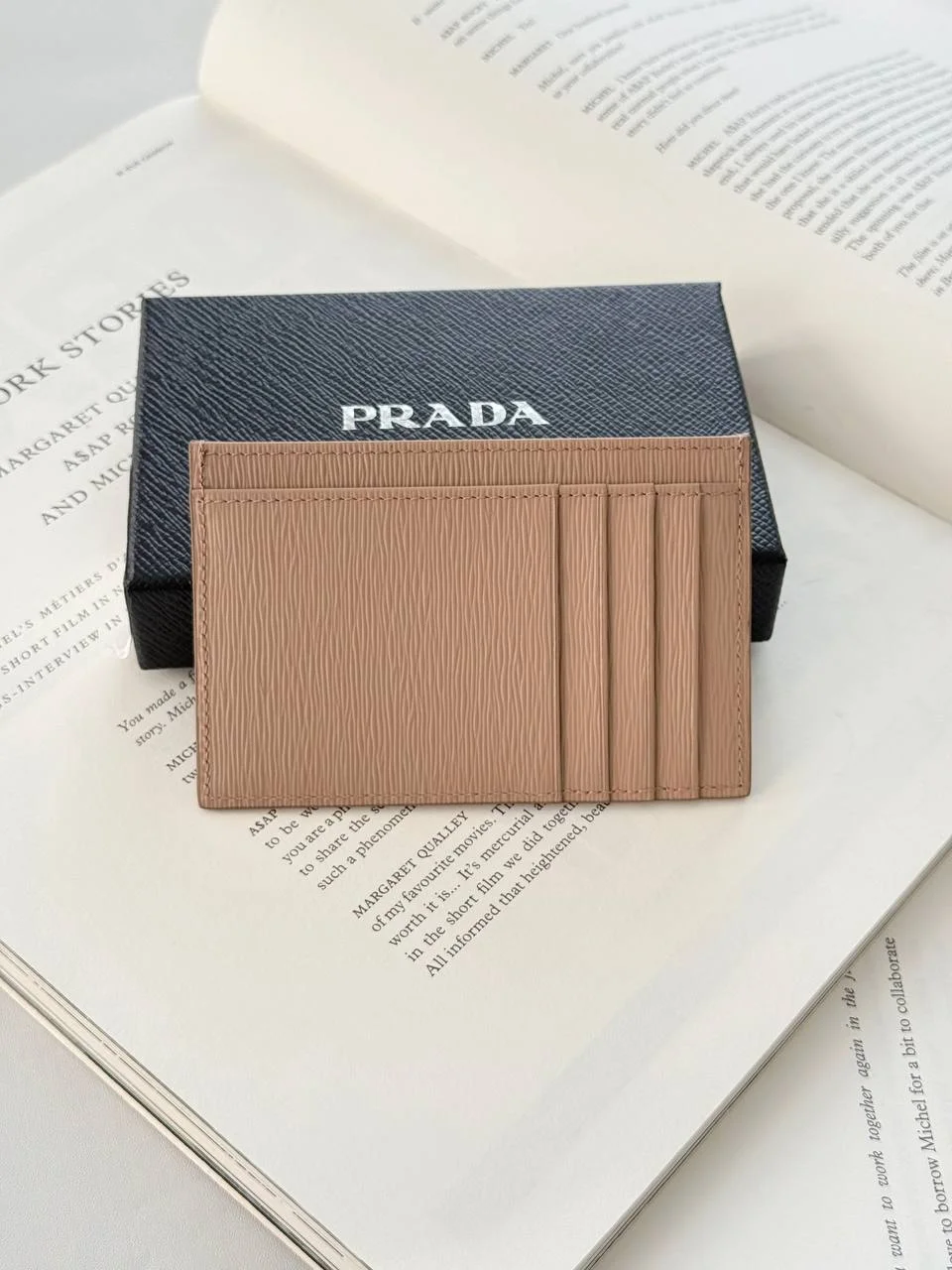 Prada Prada Card Case Wallet Beige Logo Triangle