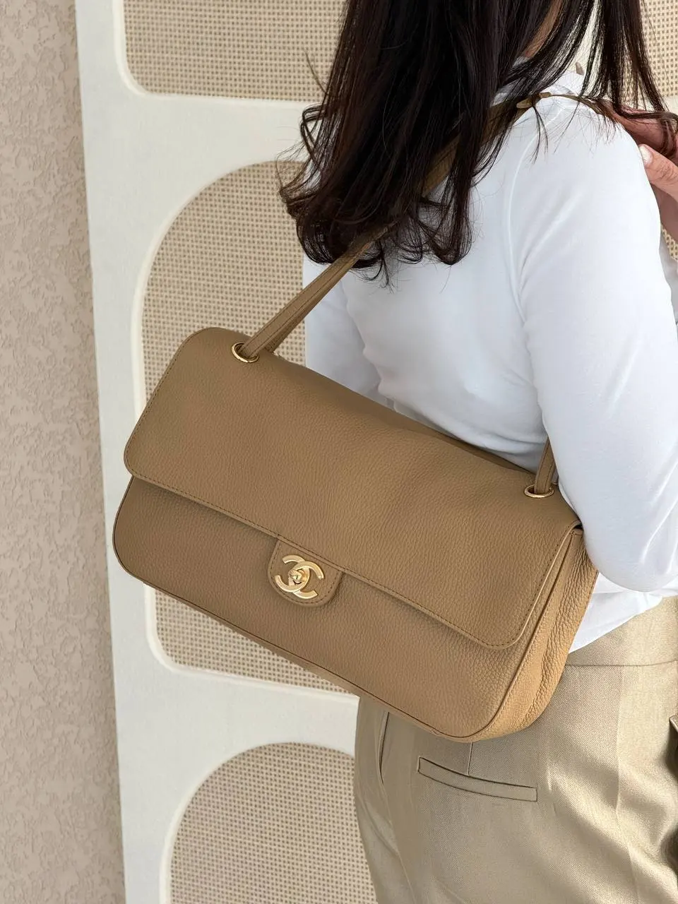 CHANEL Chanel Maxi Flap XL 32cm Leather Dark Beige GHW