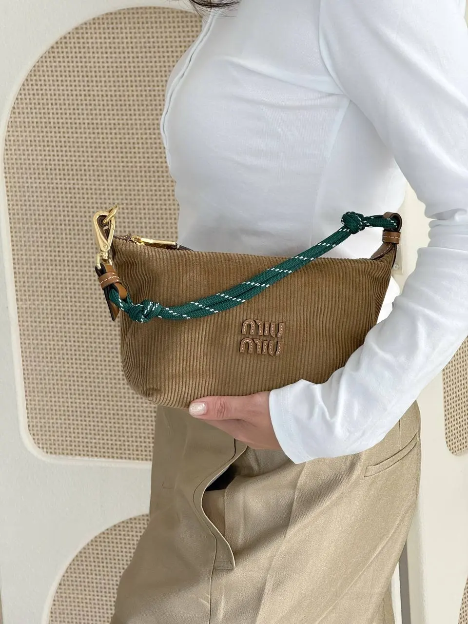 Miu Miu Miu Miu Handbag Corduroy Pouch Bag Khaki