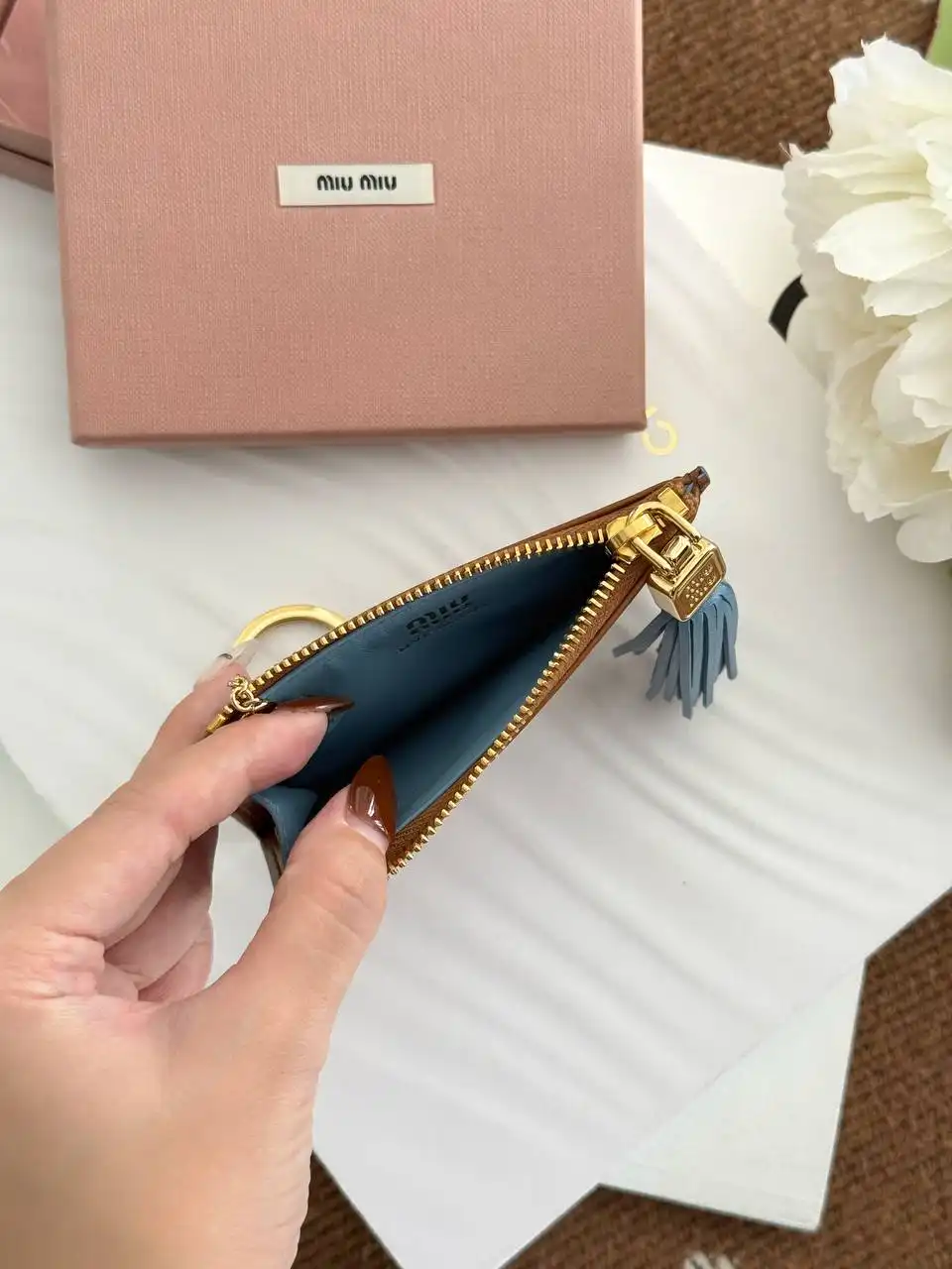Miu Miu Key Ring Zipper Card Wallet Cognac - photo 3