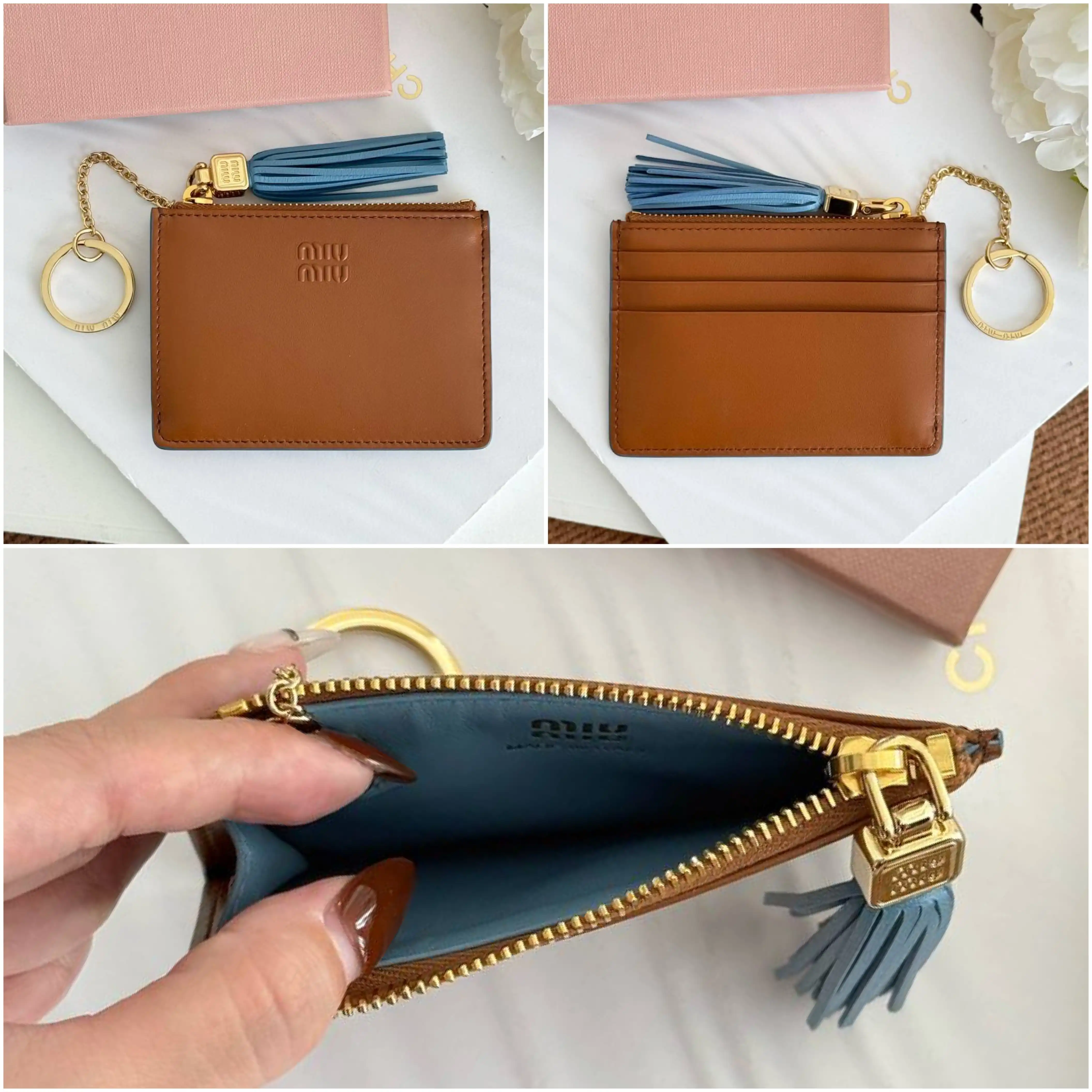 Miu Miu Key Ring Zipper Card Wallet Cognac - photo 4