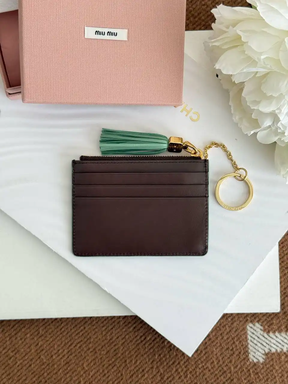 Miu Miu Miu Miu Key Ring Zipper Card Wallet Brown