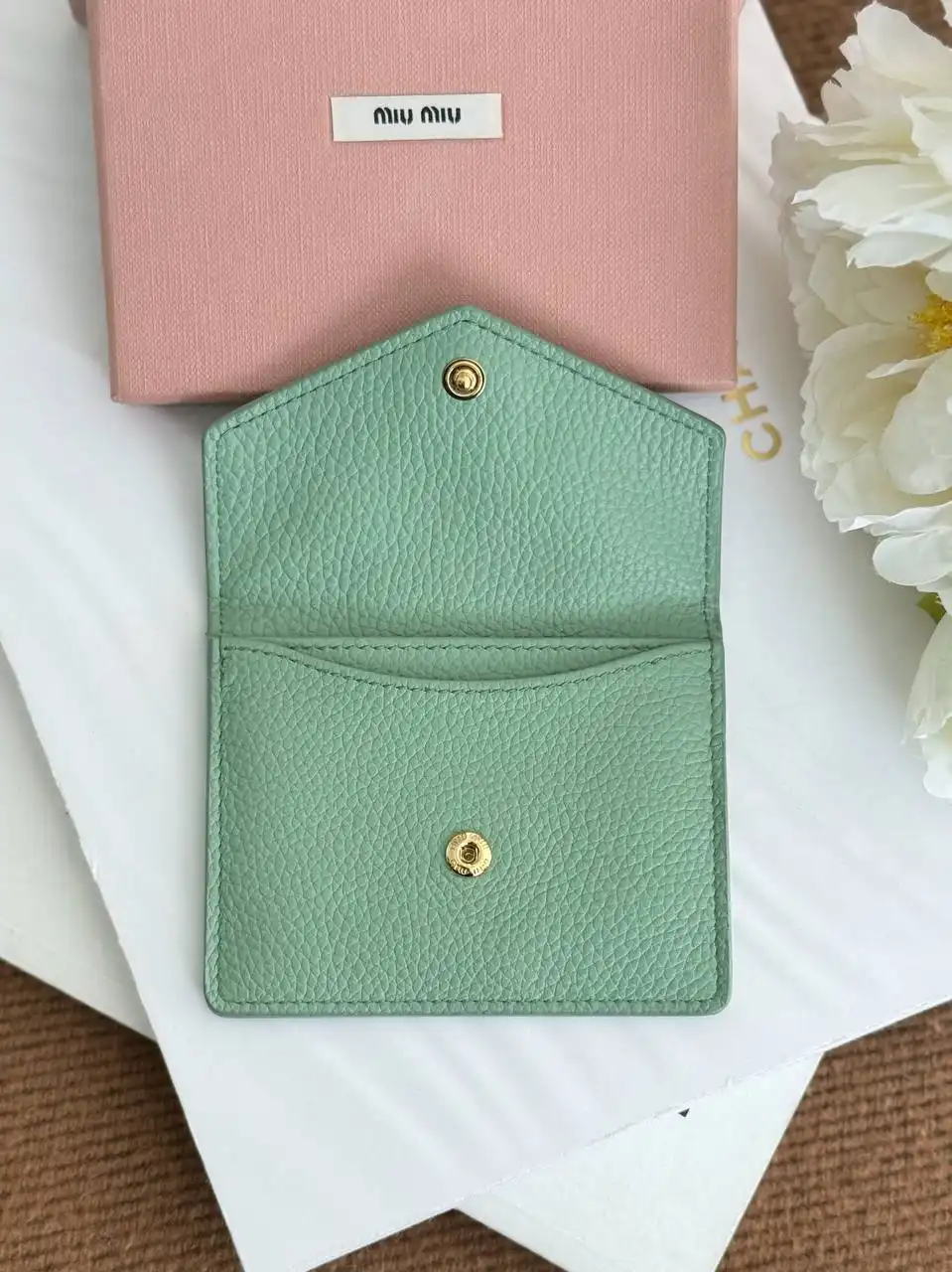 Miu Miu Miu Miu Leather Slim Flap Card Wallet Tosca