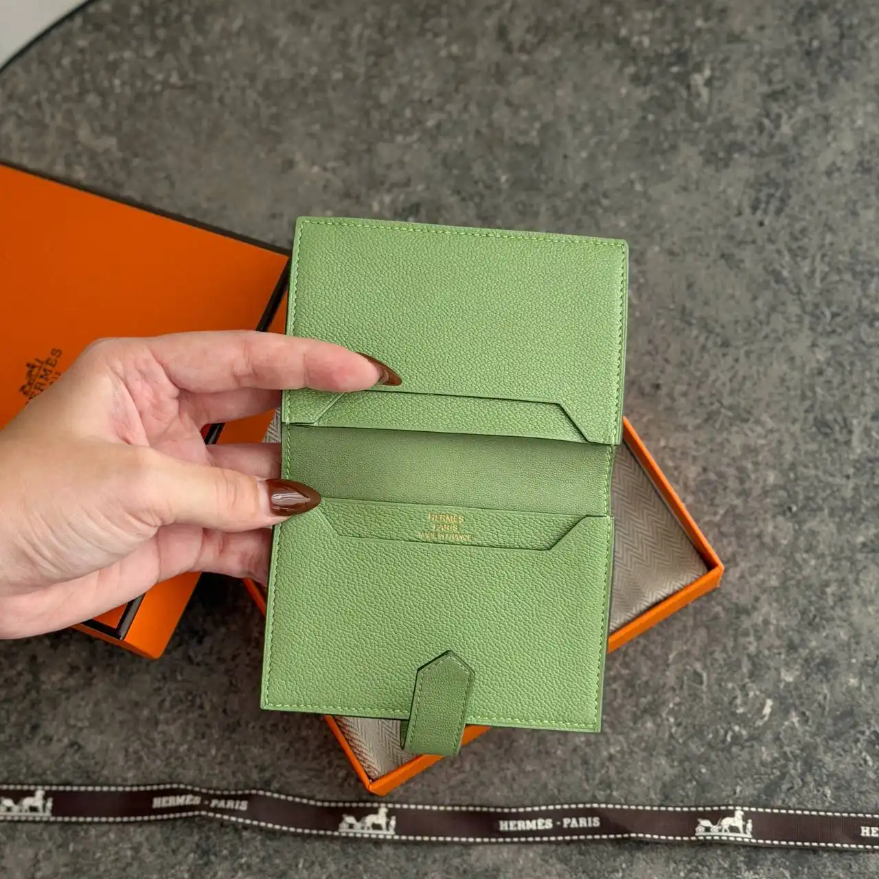 Hermes Preloved Hermes Bearn Mini Wallet Vert Criquet GHW