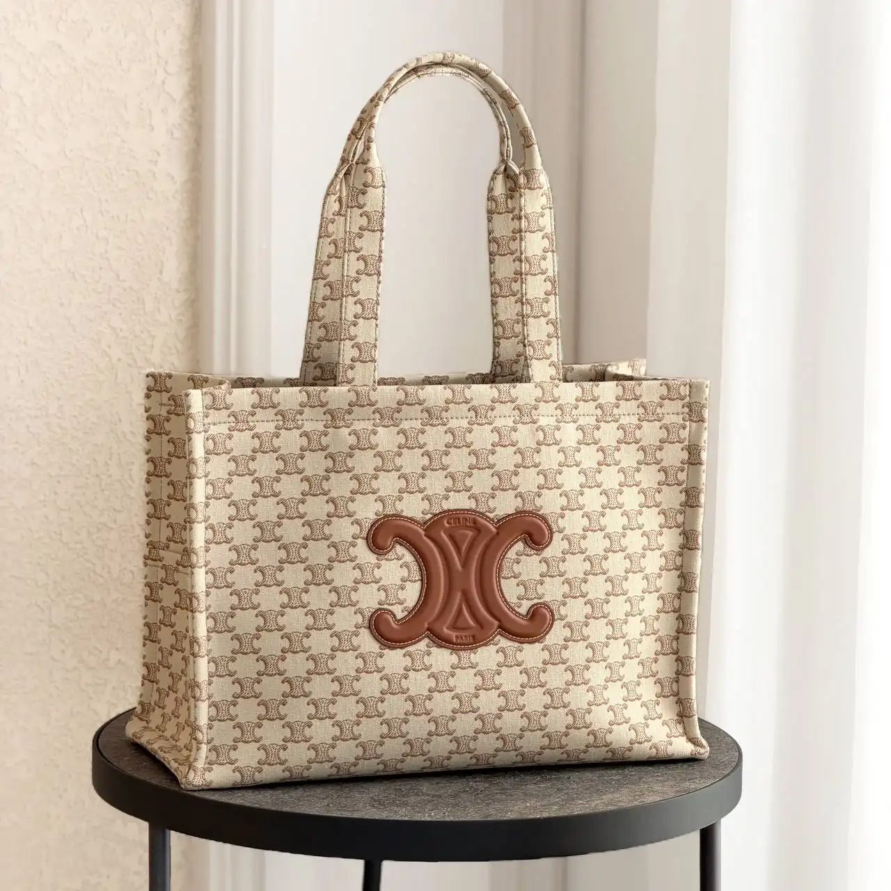 Celine Preloved Celine Canvas Triomphe Print Large Thais White