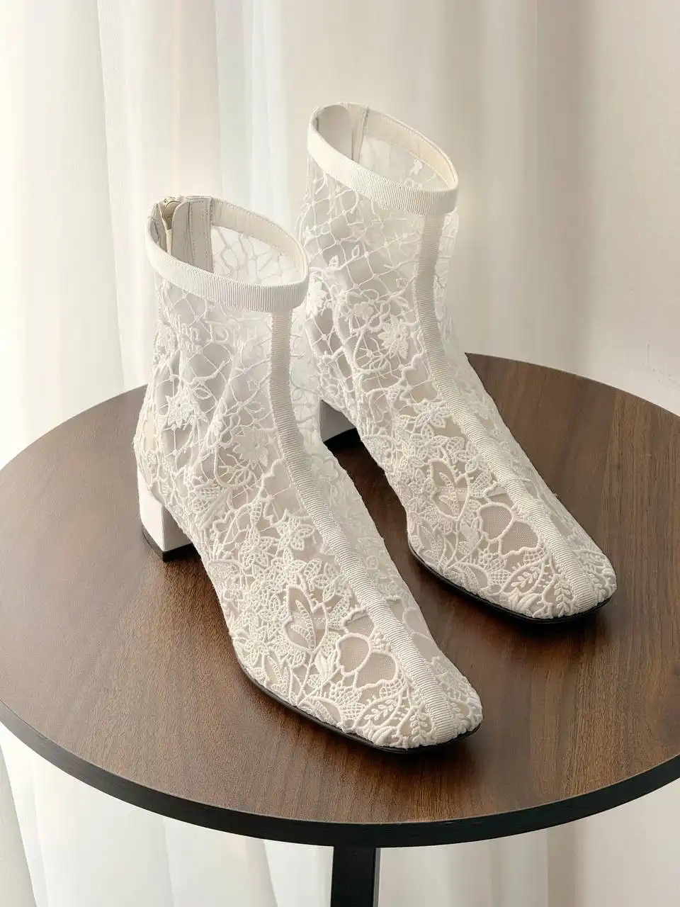 DIOR Preloved Dior Naughtily-D Heeled Short Boots Millefiori Embroidery Mesh