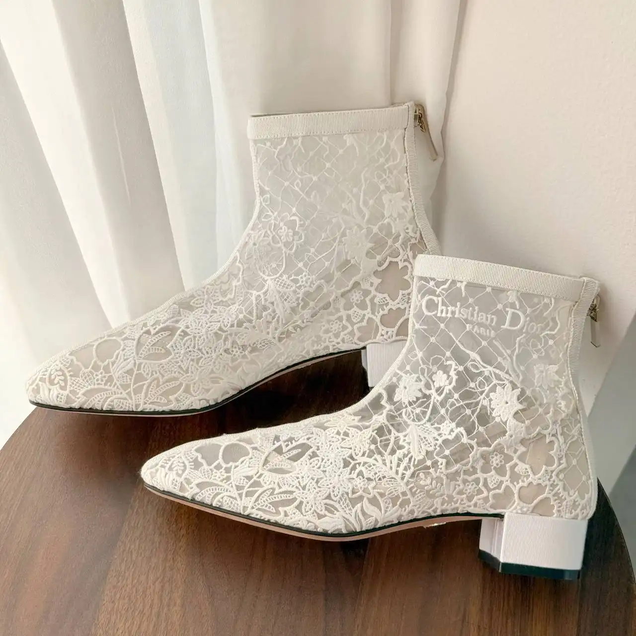 DIOR Preloved Dior Naughtily-D Heeled Short Boots Millefiori Embroidery Mesh