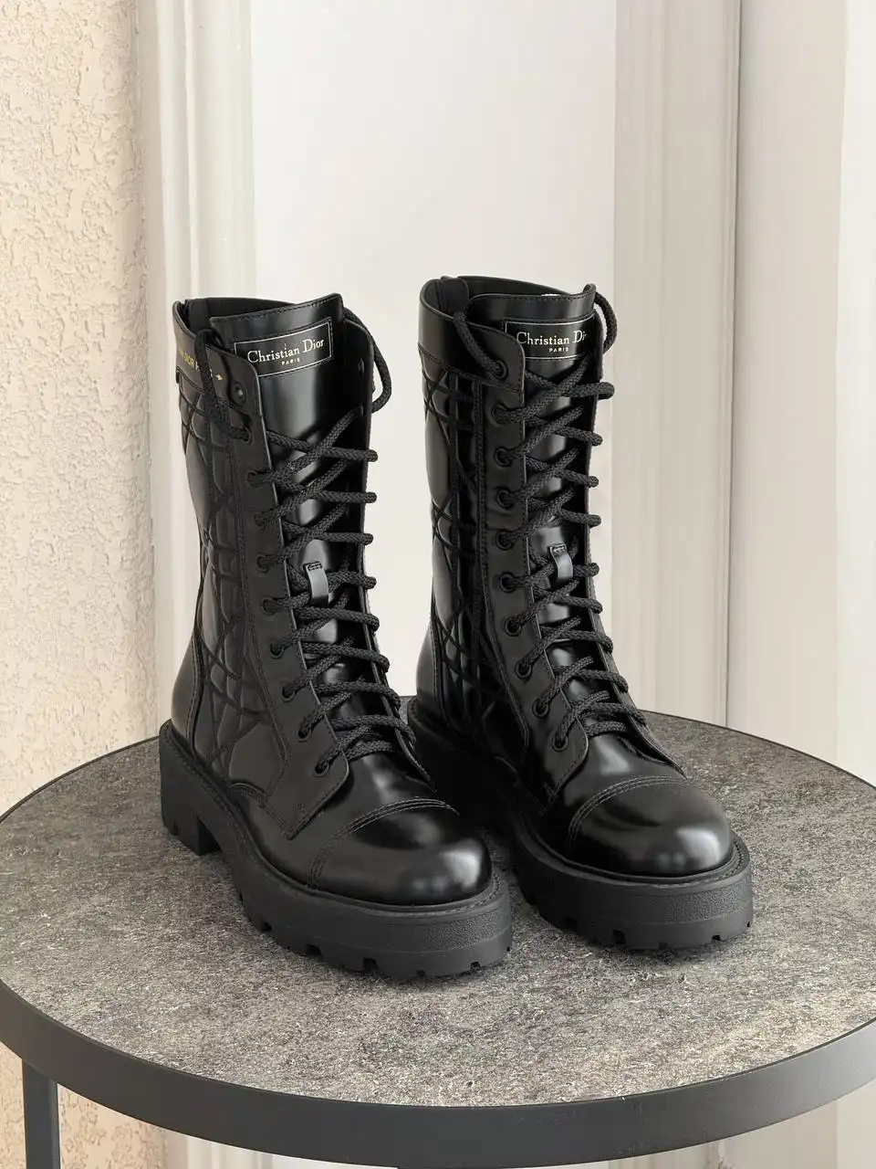 DIOR Preloved Dior D-Unit Ankle Boots Black Quilted Cannage