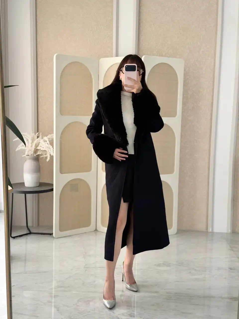 Maje Faux Classic Coat Black