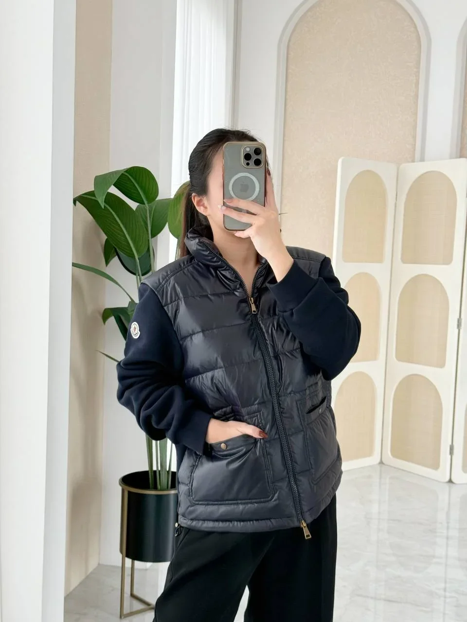 Moncler Moncler Cotton Zip - Up Puffer Cardigan Jacket Sweatshirt in Dark Blue