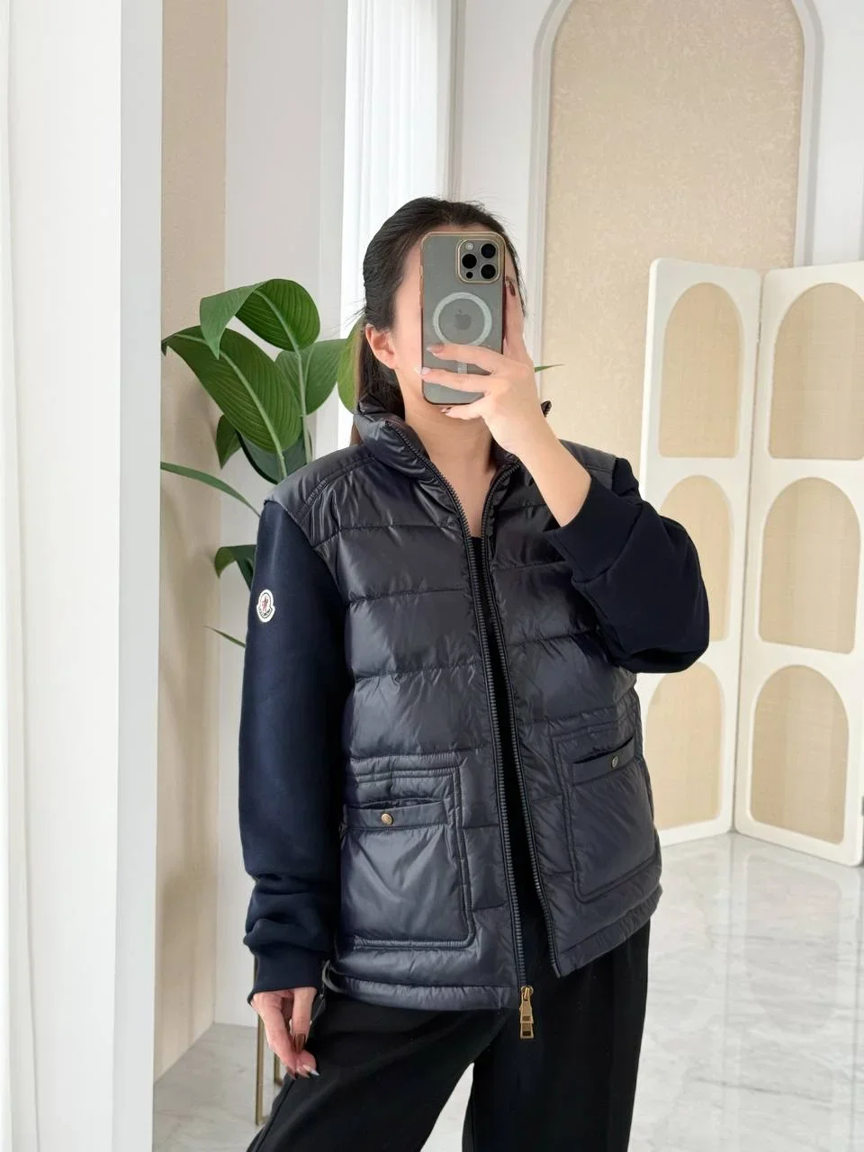 Moncler Cotton Zip - Up Puffer Cardigan Jacket Sweatshirt in Dark Blue - photo 3