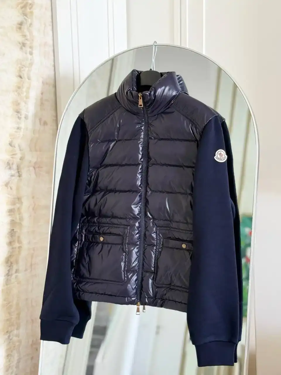 Moncler Cotton Zip - Up Puffer Cardigan Jacket Sweatshirt in Dark Blue - photo 6