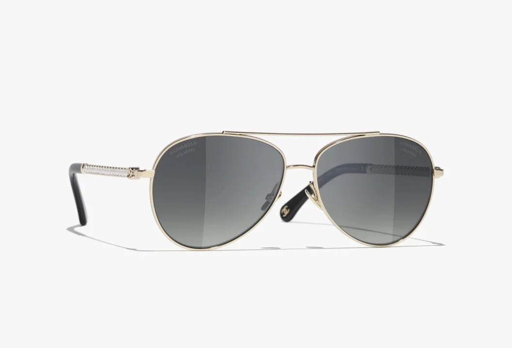 Chanel Gold Pilot Sunglasses with Pearls Lenses Grey - photo 5