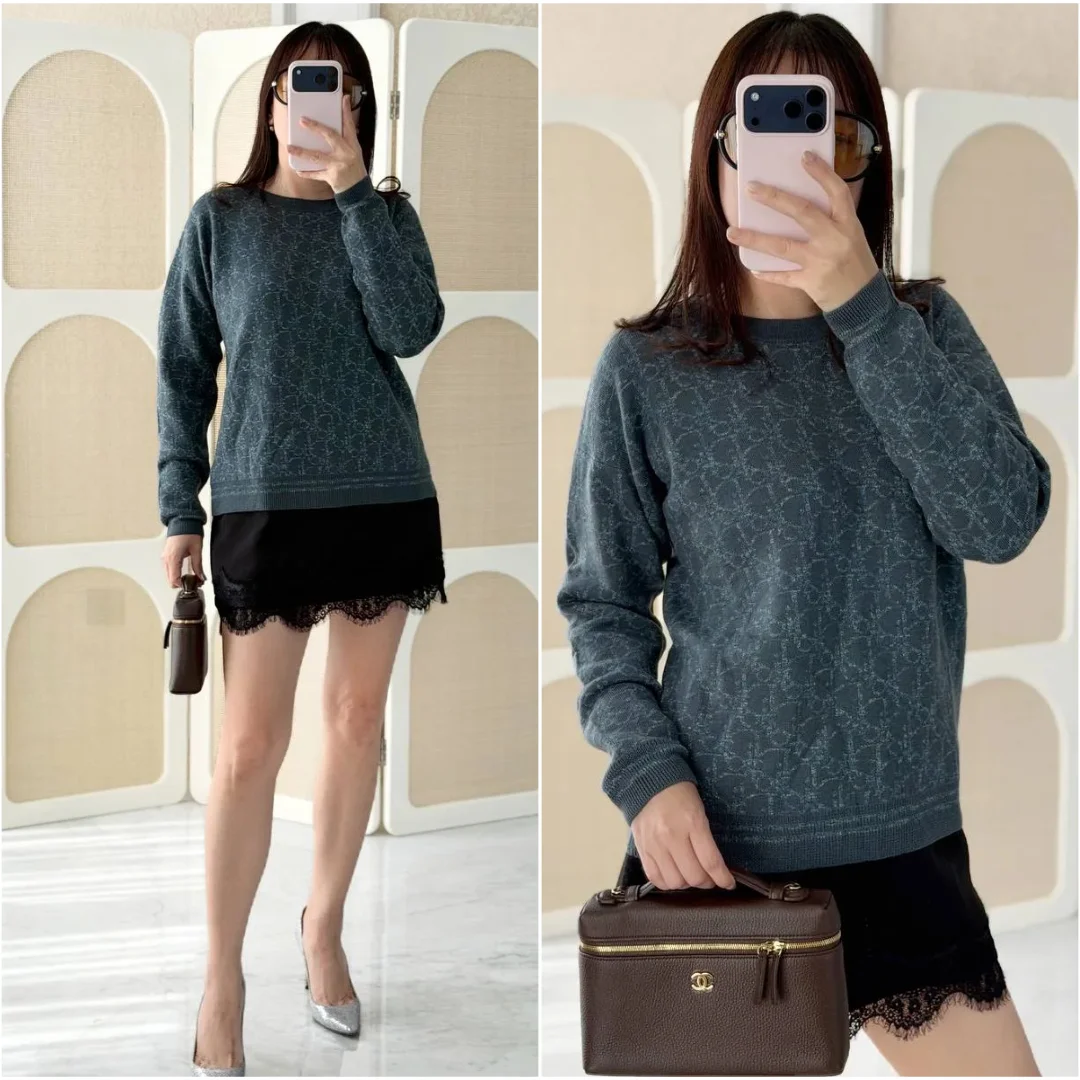 DIOR Dior Sweater Faded Gray - Blue Dior Oblique Jacquard Wool and Linen Knit