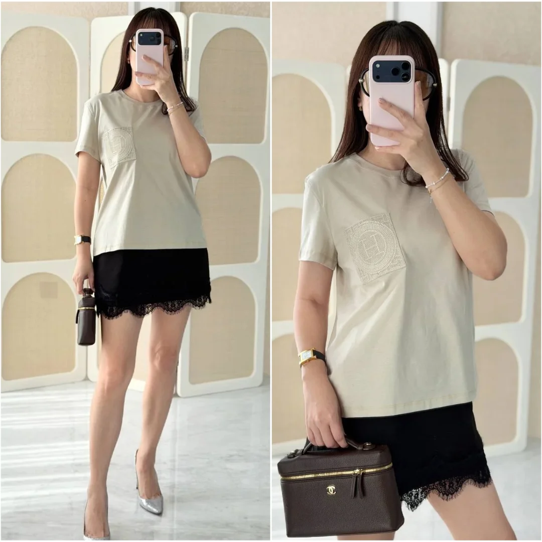 Hermes Hermes Tshirt Droit Poche Brodee Beige Pierre DIstrie