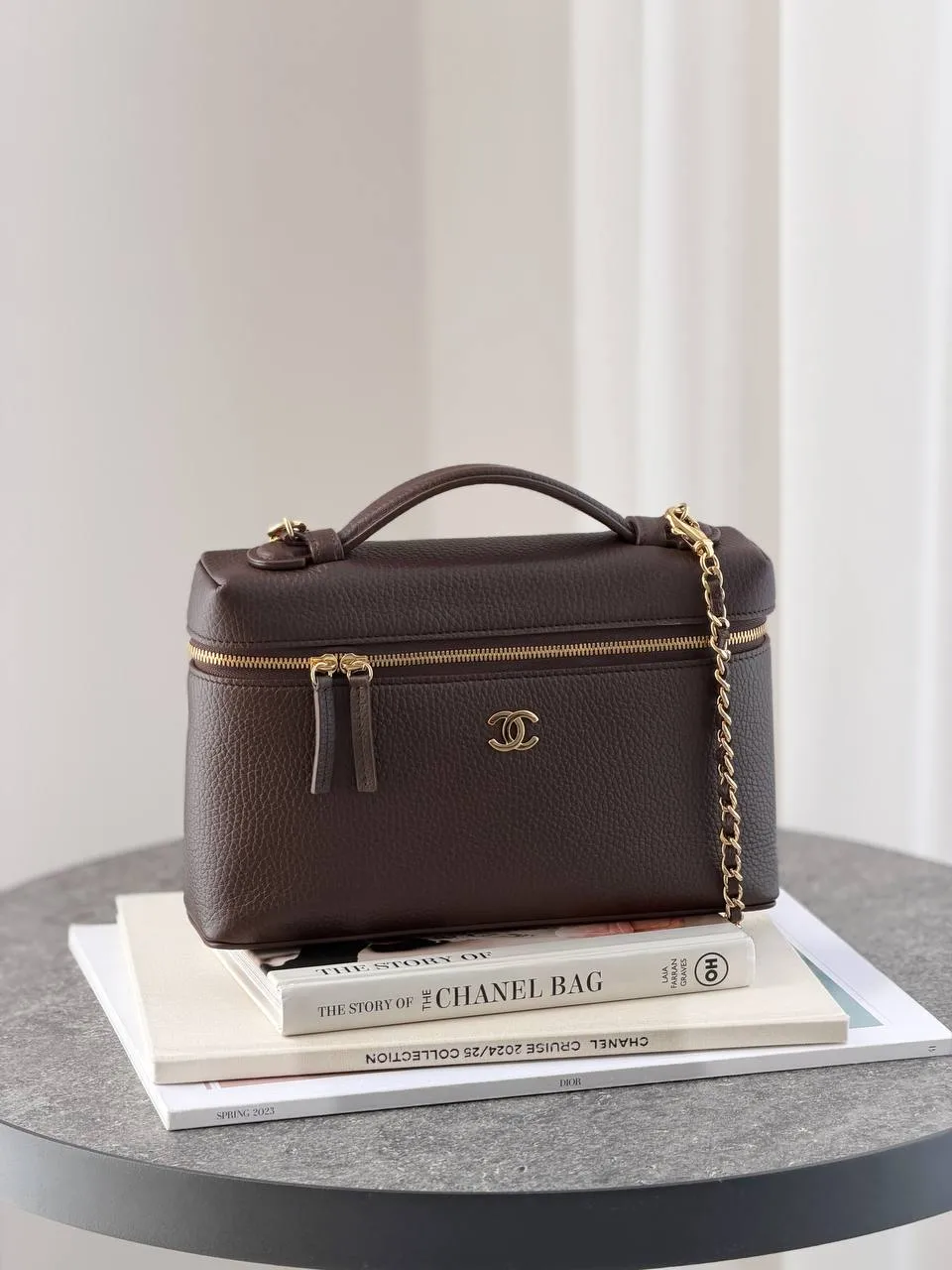 CHANEL Chanel Vanity Classic Medium 23cm Grained Leather Dark Brown GHW