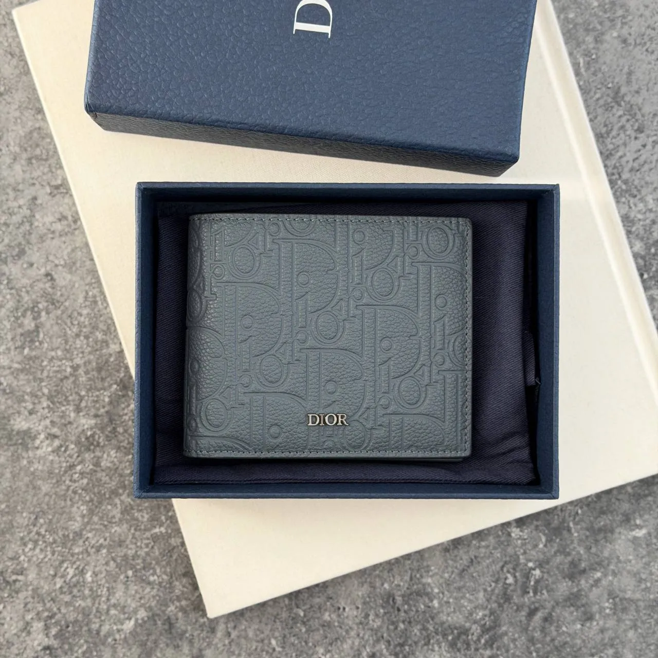 DIOR DIOR Bifold Wallet Men Leather Deep Gray