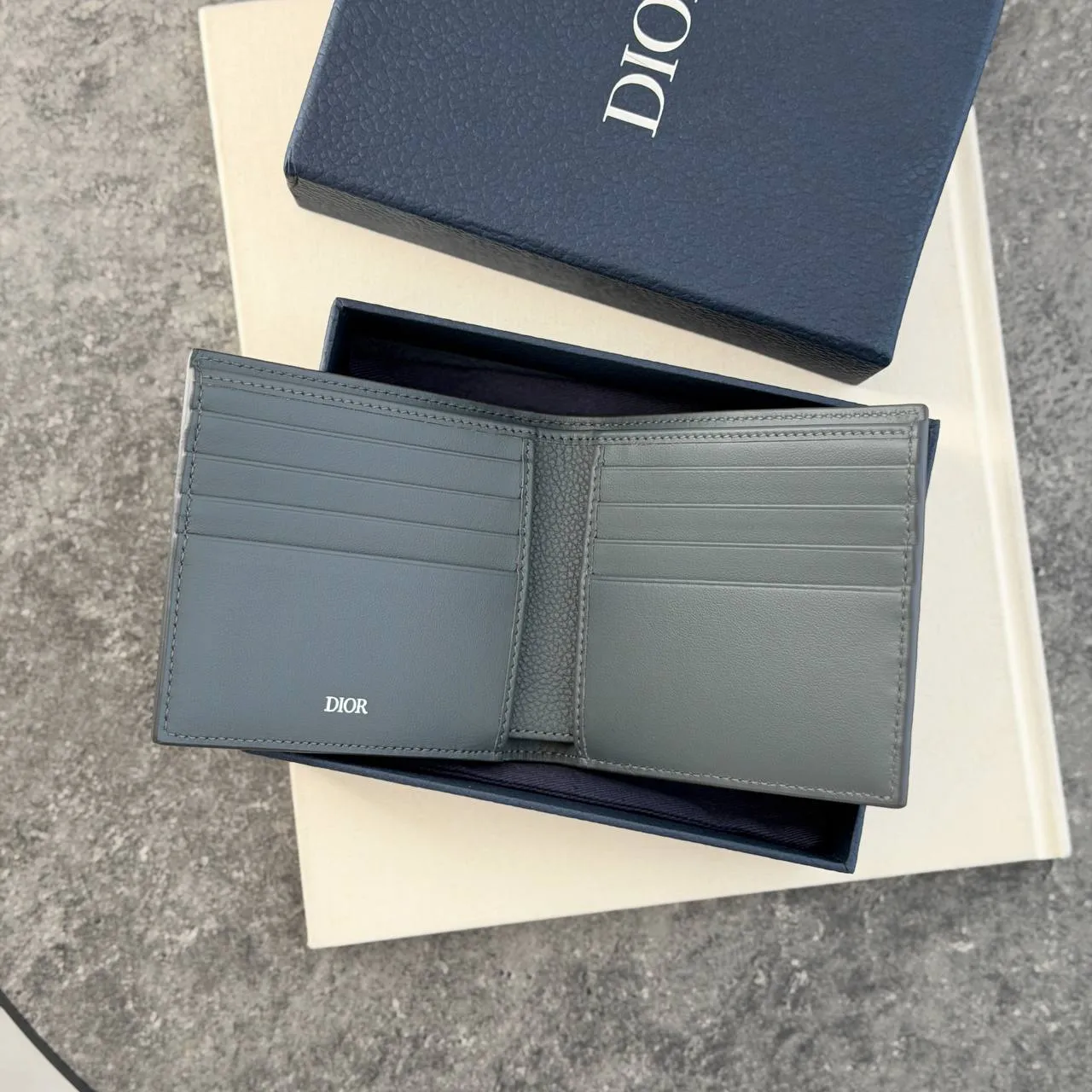 DIOR DIOR Bifold Wallet Men Leather Deep Gray