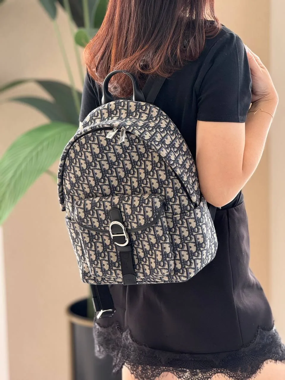 DIOR Dior Jett Backpack Beige and Black Dior Oblique Jacquard