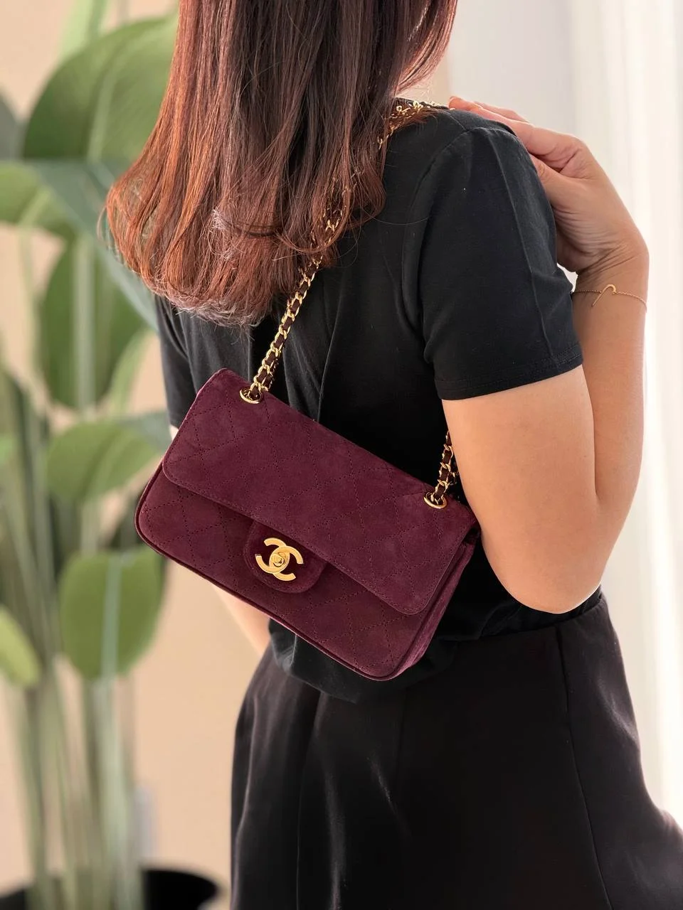 CHANEL Chanel Classic Flap Mini Velvet Burgundy GHW