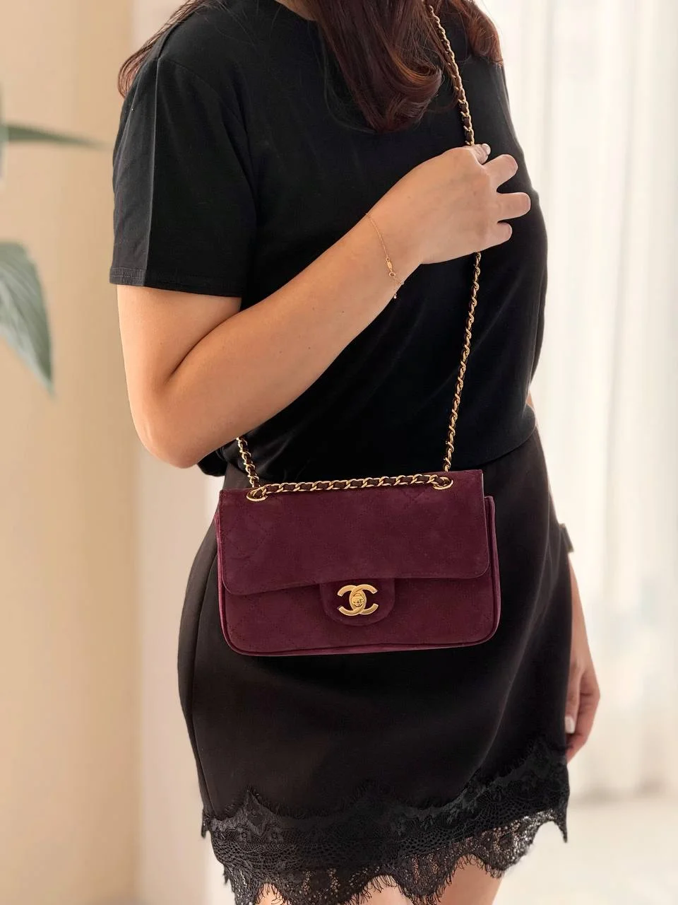 Chanel Classic Flap Mini Velvet Burgundy GHW - photo 3