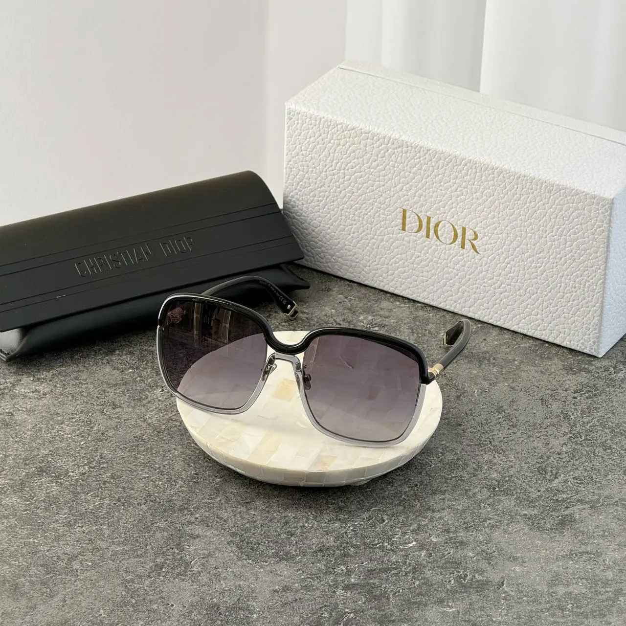 DIOR Dior Twincolors S1F Shiny Black and Transparent Gray Square Sunglasses