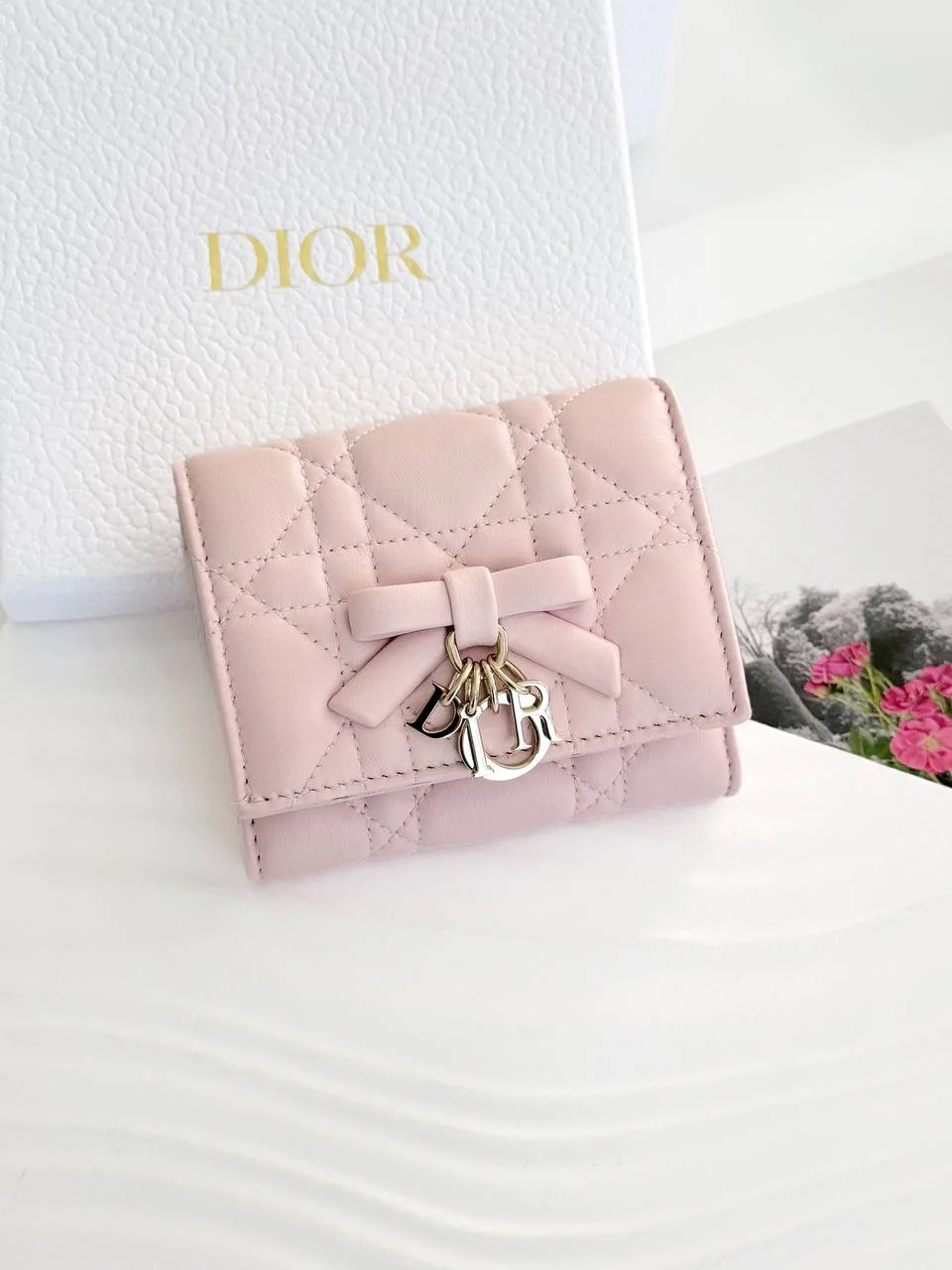 DIOR Dior Lady Dior Hibiscus Wallet Ballet Pink Cannage