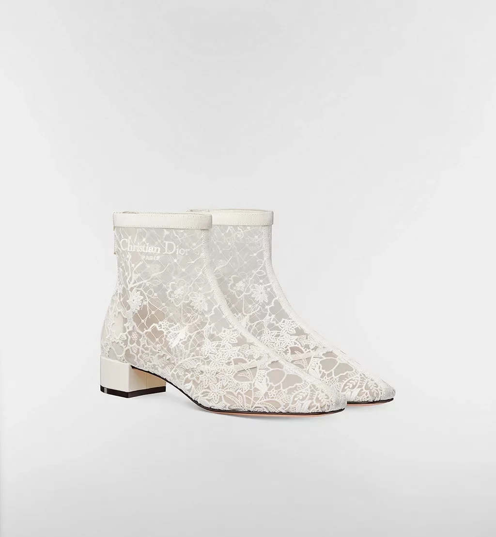 Preloved Dior Naughtily-D Heeled Short Boots Millefiori Embroidery Mesh - photo 5