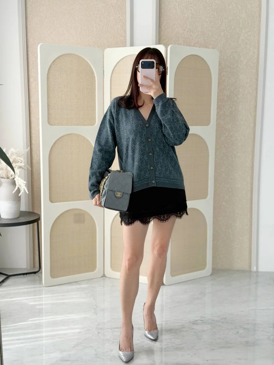 Dior Cardigan Faded Gray - Blue Dior Oblique Jacquard Wool and Linen Knit - photo 3