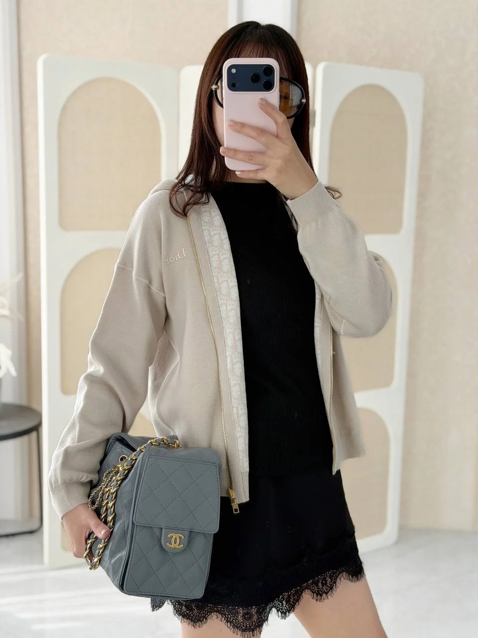 Dior Reversible Zipped Cardigan with Hood Beige Wool Knit and Dior Oblique Jacquard - photo 3