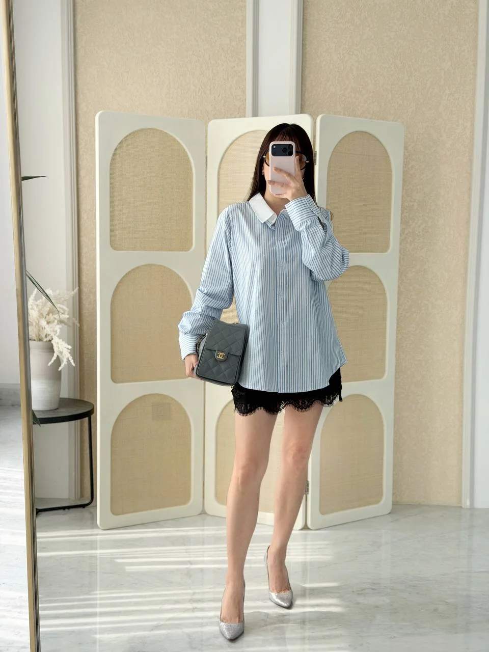 Karl Lagerfeld Women's Striped Rhinestone Shirt Blue - photo 3