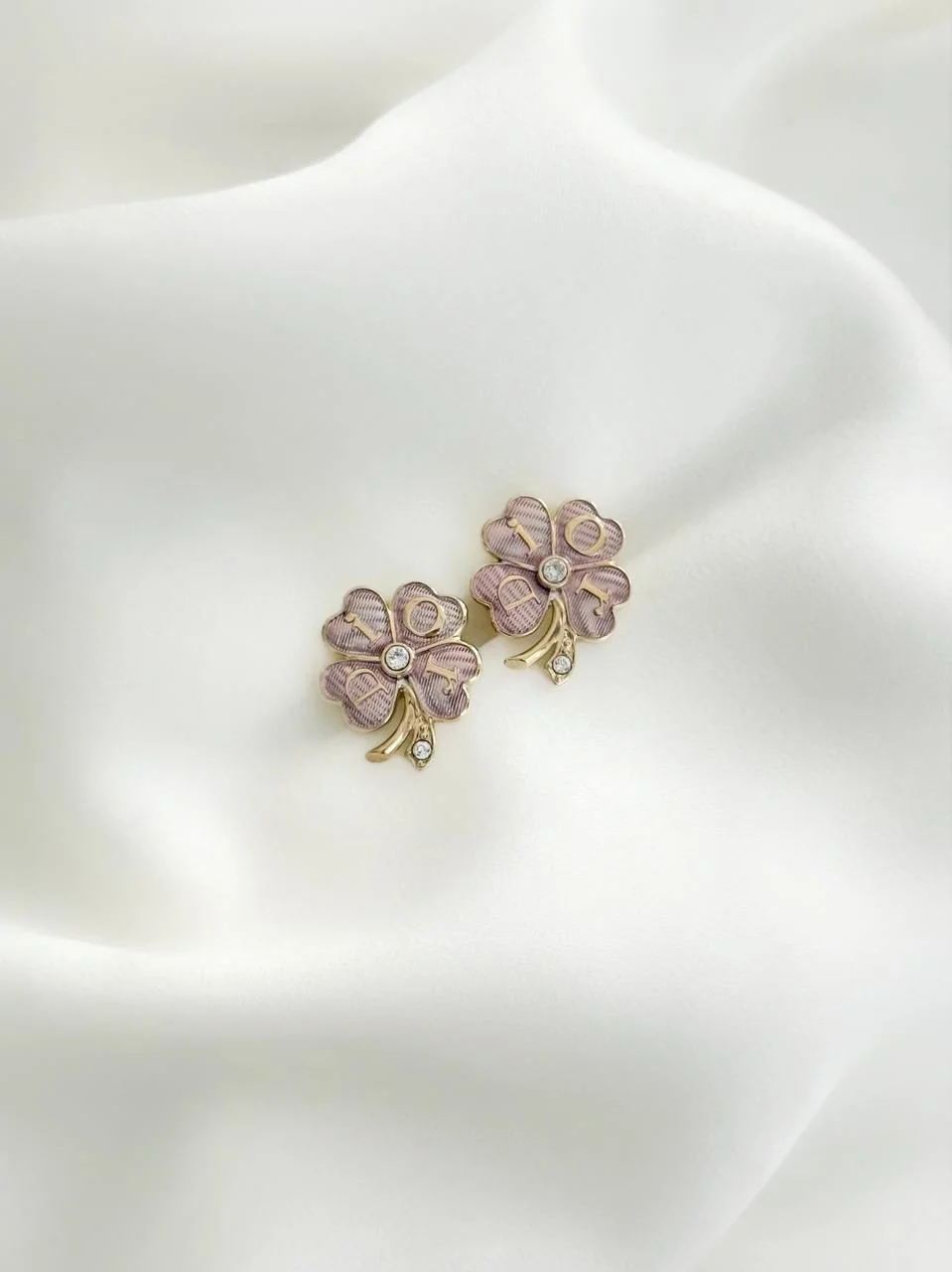 DIOR Dior Floral Clover Stud Earrings Pale Gold
