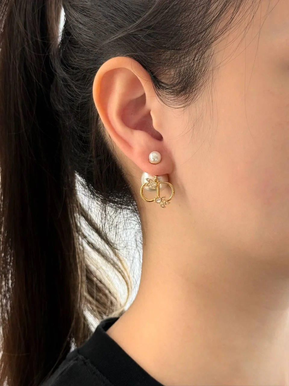 DIOR Dior CD Pearl & Floral Drop Earrings