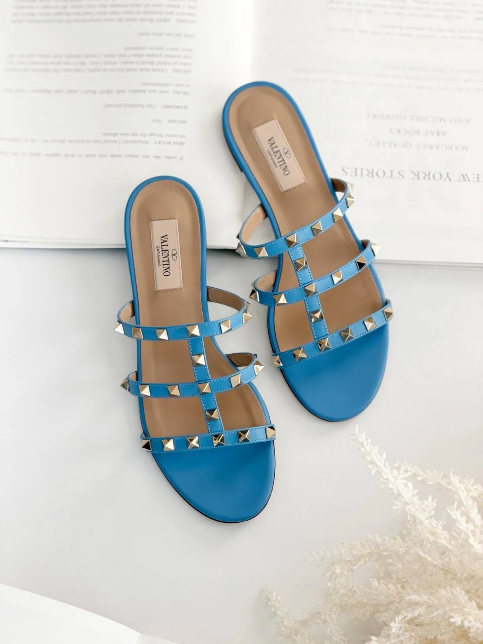 Valentino Preloved Valentino Rockstud Flat Slide Sandal Blue