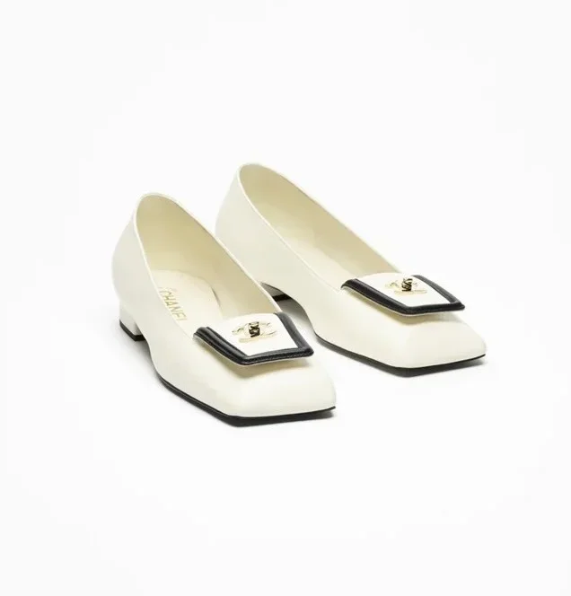 Chanel Square - Toe Leather Ballet Flats Ivory Black - photo 9