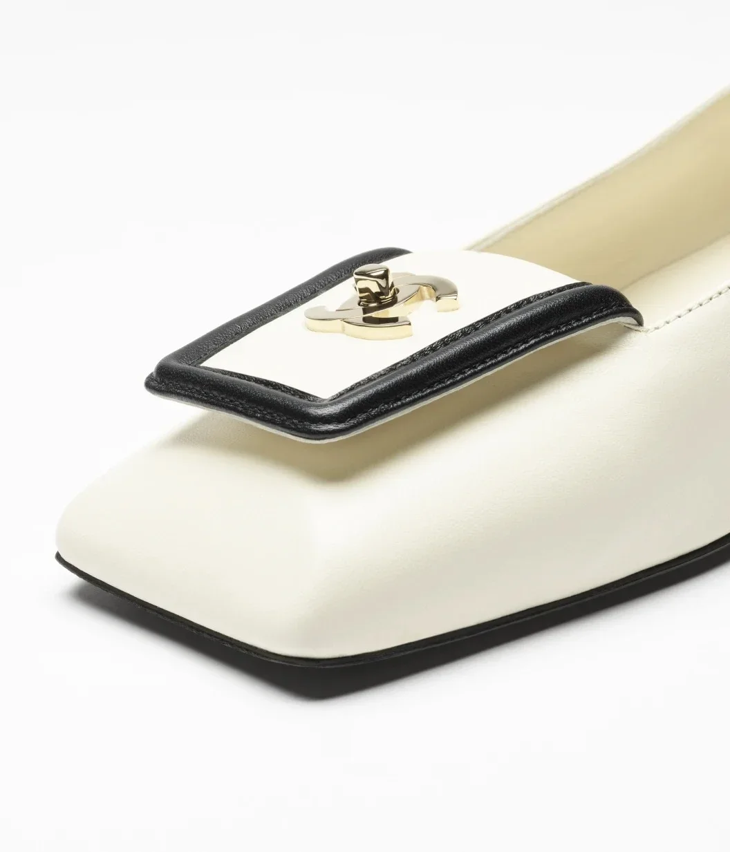 Chanel Square - Toe Leather Ballet Flats Ivory Black - photo 11