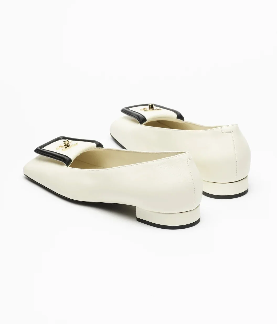 Chanel Square - Toe Leather Ballet Flats Ivory Black - photo 12