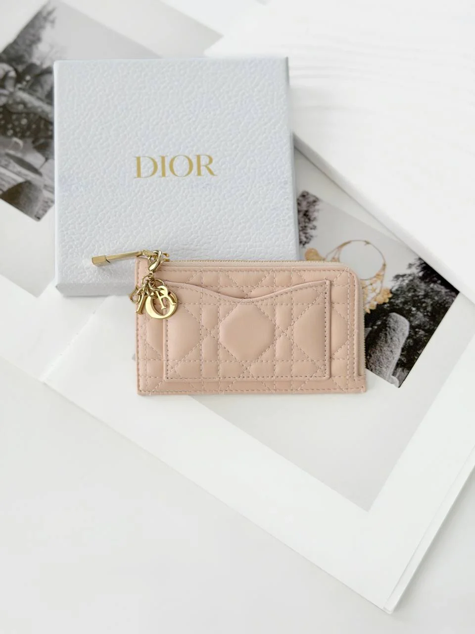 DIOR Dior Lady Dior Cosmos Zipped Card Holder Powder Pink Cannage
