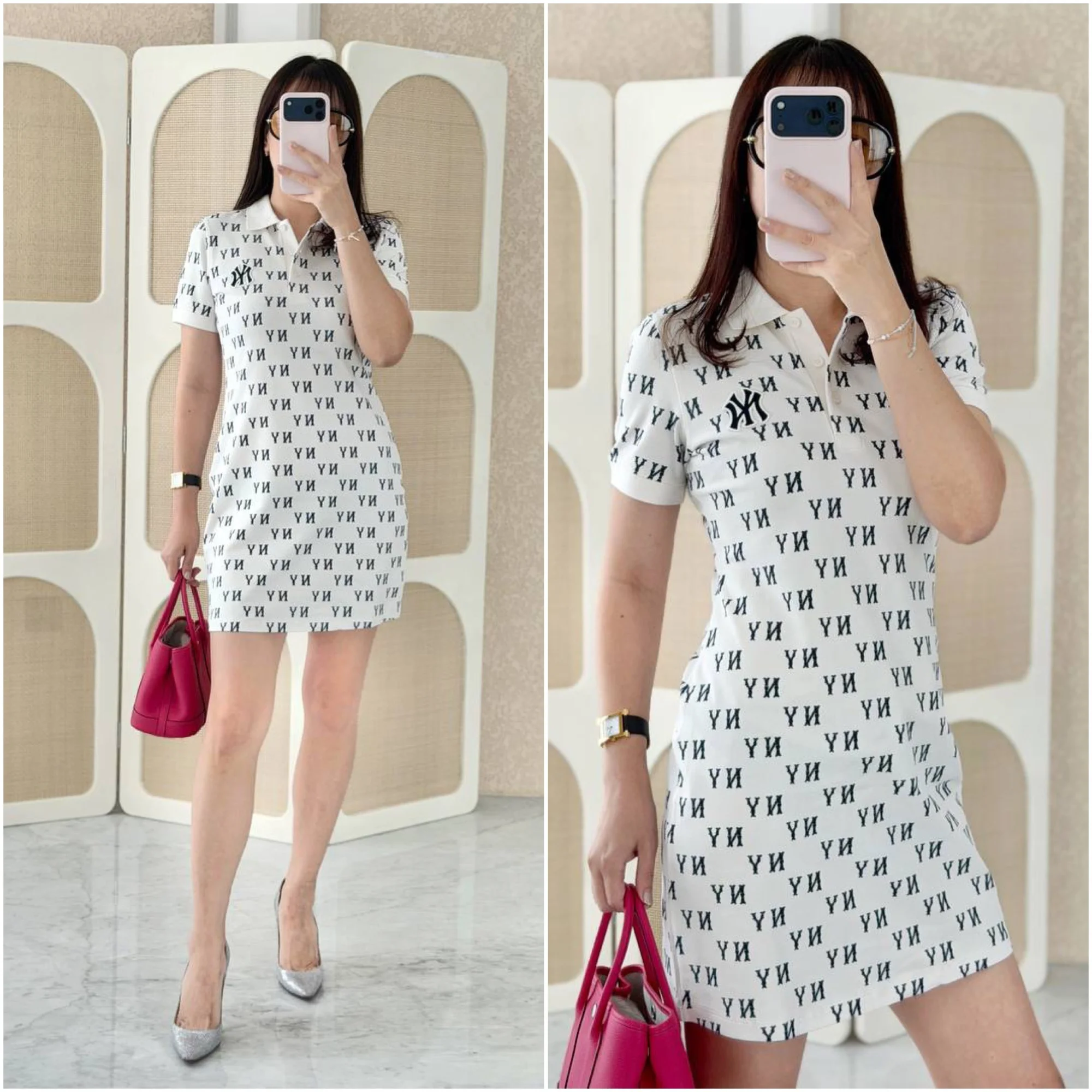 MLB MLB Polo Dress White Monogram NY Navy