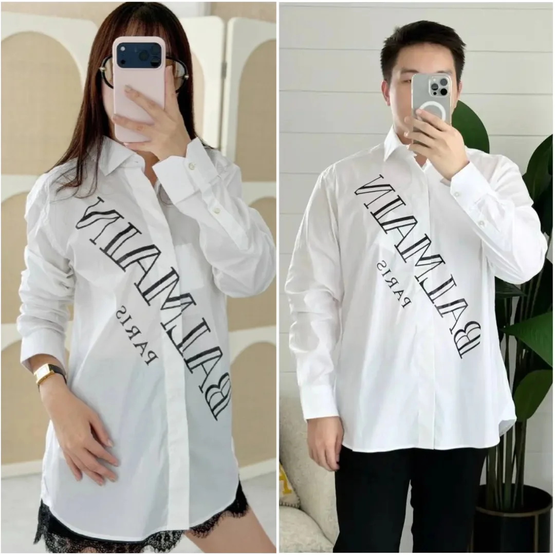 Balmain Balmain Long Sleeve Shirt White Diagonal Logo Black